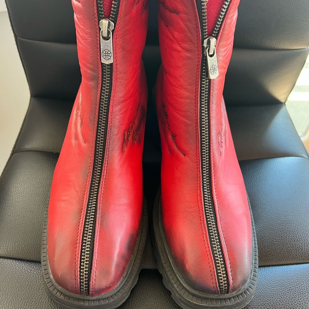 Papucei Colleen Red Zippered real Leather Boots from Poland